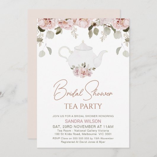 Boho Floral Eucalyptus Tee Party Brautparty Einladung (Vorne/Hinten)