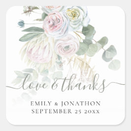 Boho Floral Eucalyptus Vielen Dank Name Datum Hoch Quadratischer Aufkleber