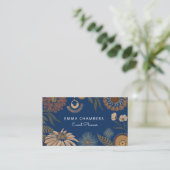 Boho Floral Event Plane Navy Blue Visitenkarte (Stehend Vorderseite)