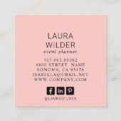 Boho Floral Event Plane Pink Square Business Quadratische Visitenkarte (Rückseite)