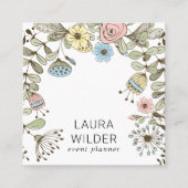 Boho Floral Event Plane Pink Square Business Quadratische Visitenkarte (Vorderseite)