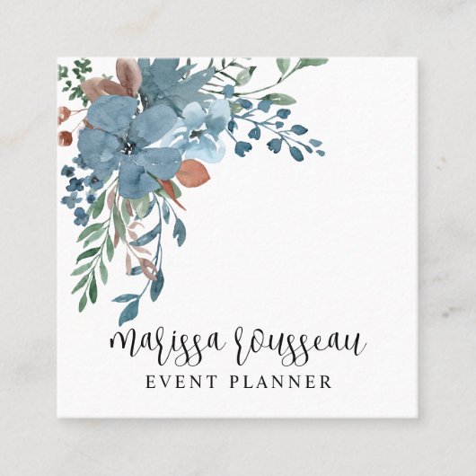 Boho Floral Event Plane Square Business Card Quadratische Visitenkarte (Vorderseite)
