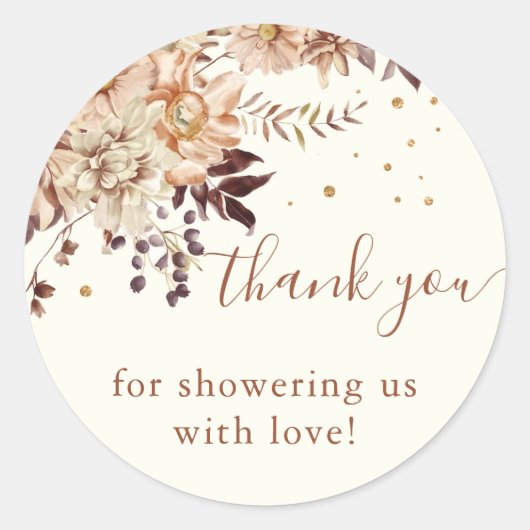 Boho Floral Fall Baby Shower Classic Round Sticker (Vorderseite)