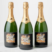 Boho Floral Fall Black Cat Halloween Essential T-S Schaumweinetikett (Flaschen)