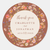 Boho Floral Fall Burnt Orange Wedding Vielen Dank Runder Aufkleber (Vorderseite)