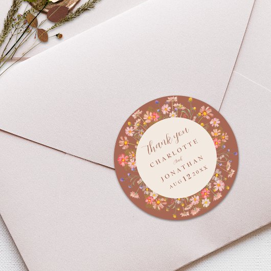 Boho Floral Fall Burnt Orange Wedding Vielen Dank Runder Aufkleber