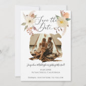 BOHO Floral Fall Foliage Aquarell Weißes Foto Save The Date (Vorderseite)