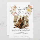 BOHO Floral Fall Foliage Aquarell Weißes Foto Save The Date (Vorne/Hinten)
