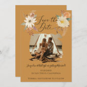 BOHO Floral Fall Foliage Mustard Gold Earthy Foto Save The Date (Vorne/Hinten)