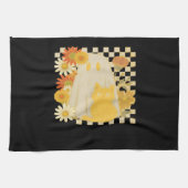 Boho Floral Fall Ghost and Black Cat Halloween Fal Geschirrtuch (Horizontal)