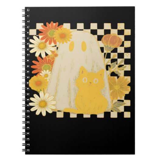 Boho Floral Fall Ghost and Black Cat Halloween Fal Notizblock (Vorderseite)