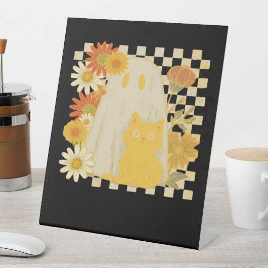 Boho Floral Fall Ghost and Black Cat Halloween Fal Sockelschild (In Situ)