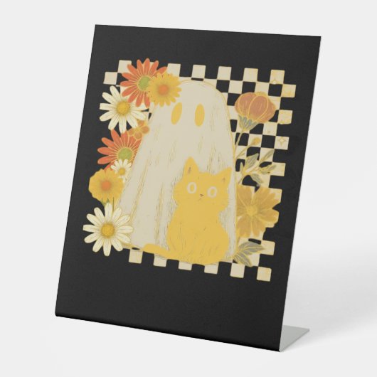 Boho Floral Fall Ghost and Black Cat Halloween Fal Sockelschild (Vorderseite)