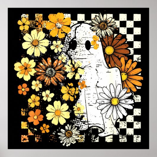 Boho Floral Fall Ghost Erntedank Herbstwoben Poster (Vorne)