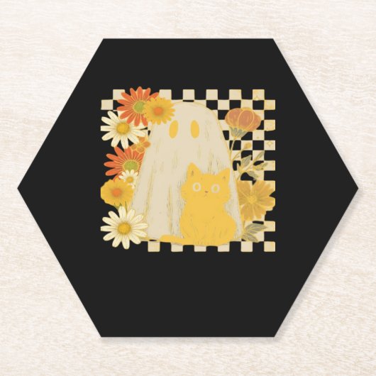 Boho Floral Fall Ghost und Black Cat Halloween Fal Untersetzer (Vorderseite)