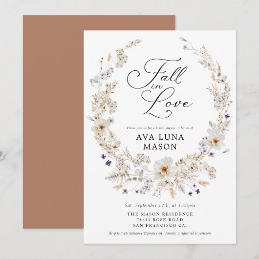 Boho Floral Fall in Liebe Brautdusche Einladung (Vorne/Hinten)
