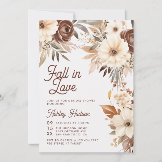 Boho Floral Fall in Liebe Brautparty Einladung (Vorderseite)