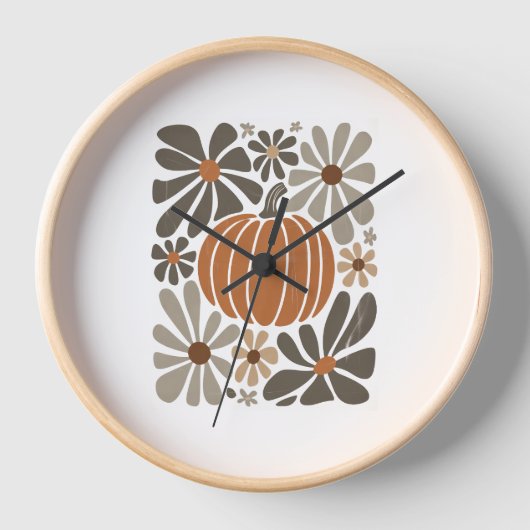 Boho Floral Fall Pumpkin-Saison Uhr (Vorderseite)