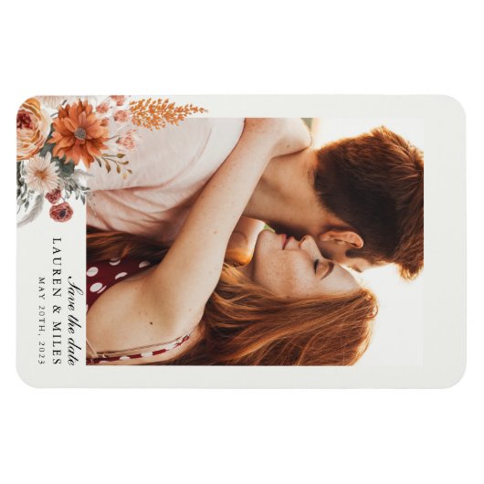 Boho Floral Fall Save the Date mit Foto Magnet (Horizontal)