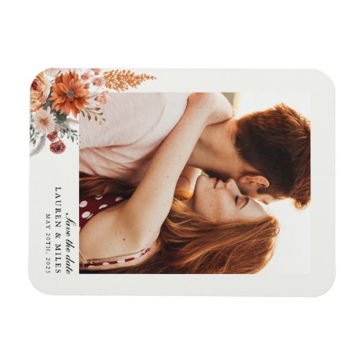 Boho Floral Fall Save the Date mit Foto Magnet (Horizontal)