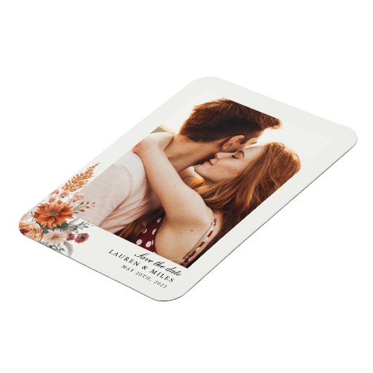 Boho Floral Fall Save the Date mit Foto Magnet (Linke Seite)