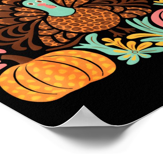 Boho Floral Fall Turkey Pumpkin Thanksgiving Girl Poster (Ecke)