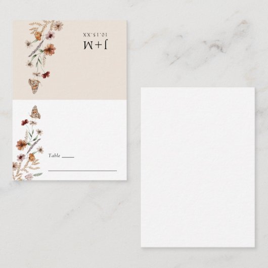 Boho Floral Faltes Platzkarte (Vorne/Hinten)