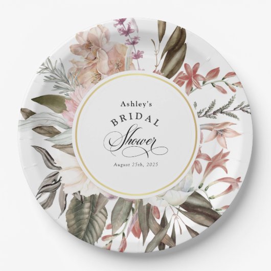 Boho Floral Fantasy Watercolor Brautparty Pappteller (Vorderseite)