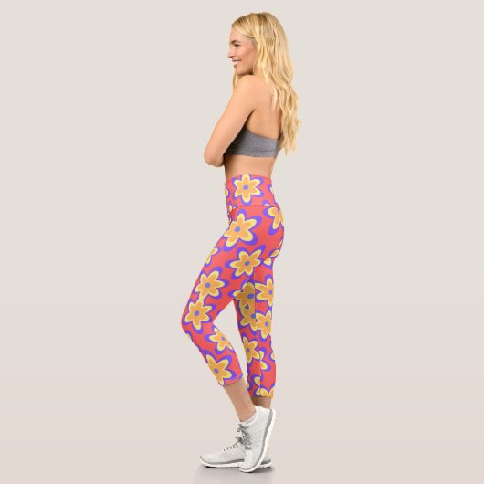 Boho Floral farbenfrohe Muster Capri Leggings (Links)