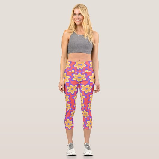 Boho Floral farbenfrohe Muster Capri Leggings (Vorderseite)