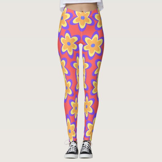 Boho Floral farbenfrohe Muster Leggings (Vorderseite)