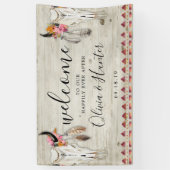 Boho Floral Feather Antler Skull Hochzeit Begrüßun Banner (Vertikal)