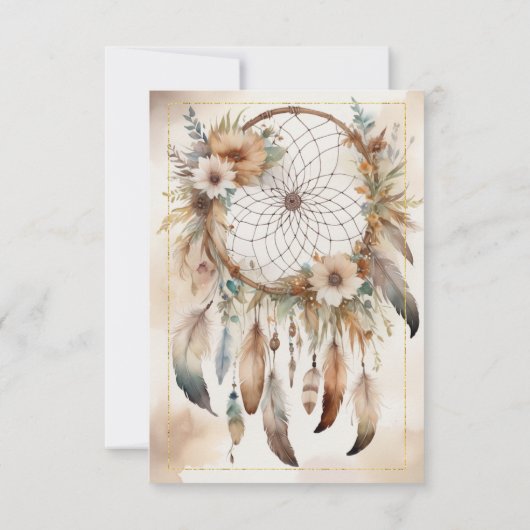 Boho Floral Feather Dreamcatcher Wedding RSVP (Rückseite)