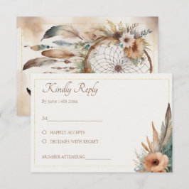 Boho Floral Feather Dreamcatcher Wedding RSVP Karte