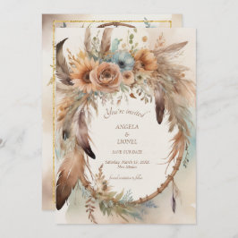 Boho Floral Feather Dreamcatcher Wedding Save The Date