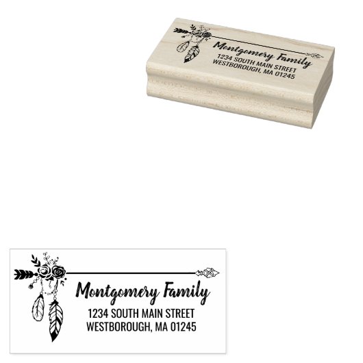 Boho Floral Feather Individuelle Name Rücksendeadr Gummistempel (Stempel)