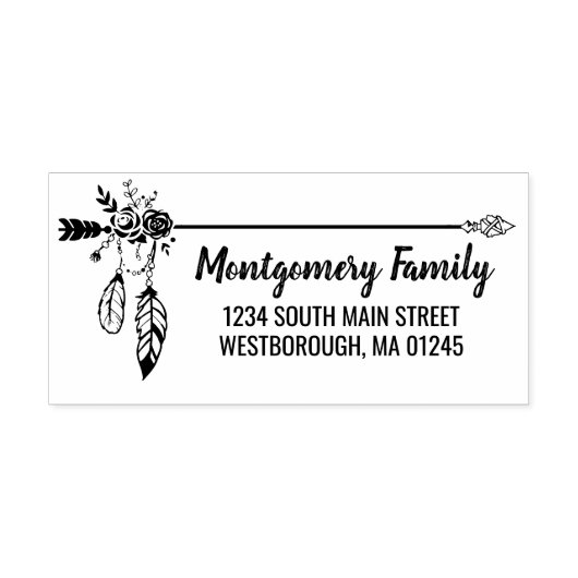 Boho Floral Feather Individuelle Name Rücksendeadr Permastempel (Design)