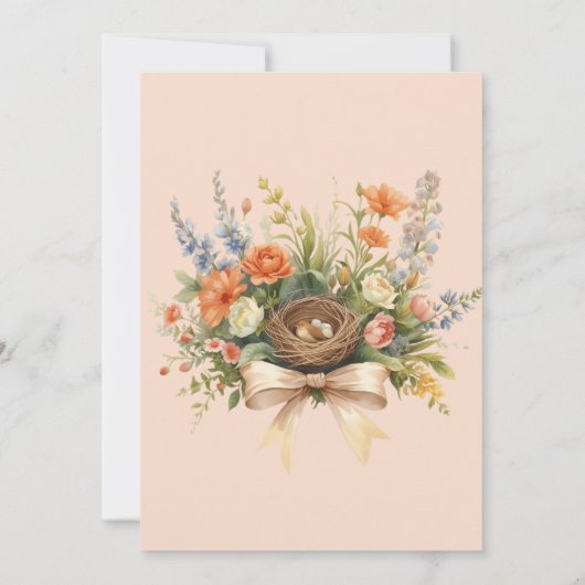 Boho Floral Feather Your Nest Bow Baby Shower Einladung (Rückseite)