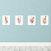 Boho Floral Feathers Beige Brown Gray Wall Art Set (Holzboden)