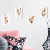 Boho Floral Feathers Beige Brown Gray Wall Art Set (Wohnzimmer)