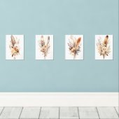 Boho Floral Feathers Beige Brown Gray Wall Art Set (Holzboden)