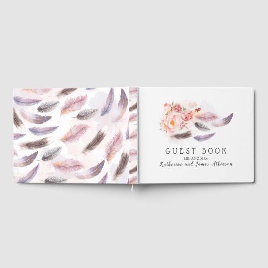Boho Floral Feathers Gästebuch (Voll)