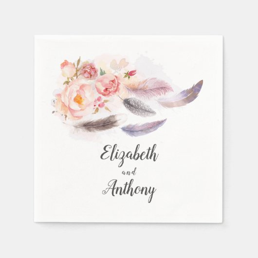 Boho Floral Feathers Serviette (Vorderseite)