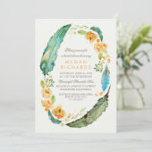 Boho Floral Feathers Vintages Brautparty Einladung (Stehend Vorderseite)