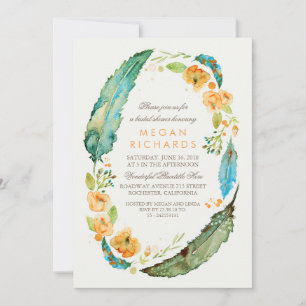 Boho Floral Feathers Vintages Brautparty Einladung