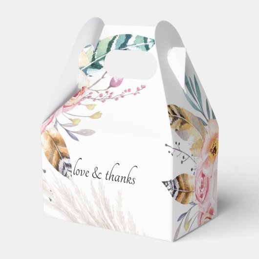 Boho Floral Feathers & Wate Wedding Geschenkschachtel (Rückseite)