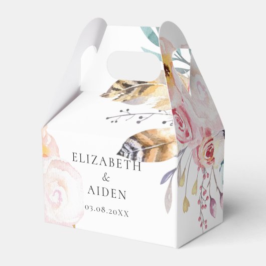 Boho Floral Feathers & Wate Wedding Geschenkschachtel (Vorderseite)
