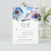 Boho Floral Feathers Watercolor Blue RSVP Card Karte (Stehend Vorderseite)