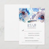 Boho Floral Feathers Watercolor Blue RSVP Card Karte (Vorne/Hinten)