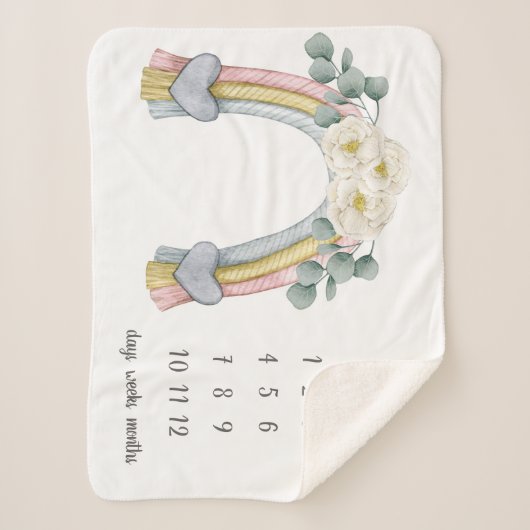 Boho Floral Fibre Rainbow Milestone Baby Sherpadecke (Vorderseite)